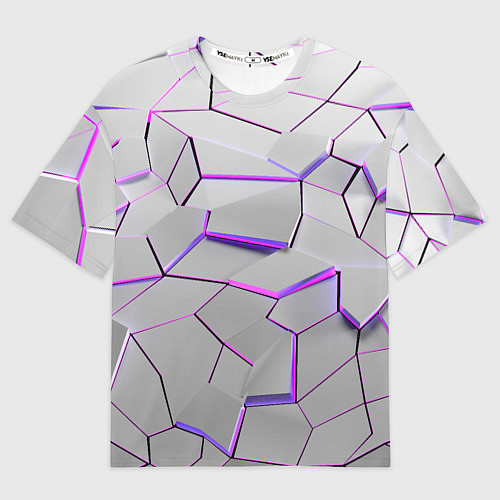Мужская футболка оверсайз 3д плиты - белый неон / 3D-принт – фото 1
