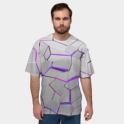 Футболка оверсайз мужская 3д плиты - белый неон, цвет: 3D-принт — фото 2