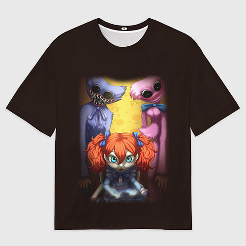 Мужская футболка оверсайз POPPY PLAYTIME ХАГГИ ВАГГИ, КИССИ МИССИ И КУКЛА / 3D-принт – фото 1