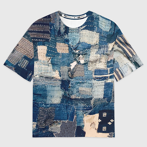 Мужская футболка оверсайз Patchwork Jeans Осень Зима 2023 / 3D-принт – фото 1