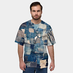 Футболка оверсайз мужская Patchwork Jeans Осень Зима 2023, цвет: 3D-принт — фото 2