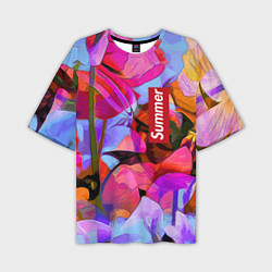 Мужская футболка оверсайз Красочный летний цветочный паттерн Summer color pa