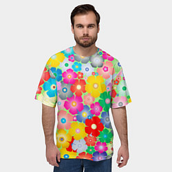 Футболка оверсайз мужская Цветочки фон, цвет: 3D-принт — фото 2