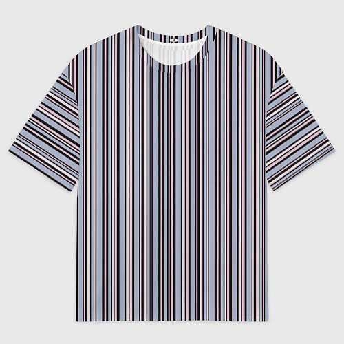 Мужская футболка оверсайз Розово-серый полосатый принт / 3D-принт – фото 1