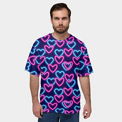 Футболка оверсайз мужская Неоновые сердца, паттерн, цвет: 3D-принт — фото 2