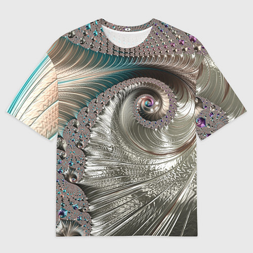 Мужская футболка оверсайз Fractal pattern Spiral Серебристый фрактал спираль / 3D-принт – фото 1