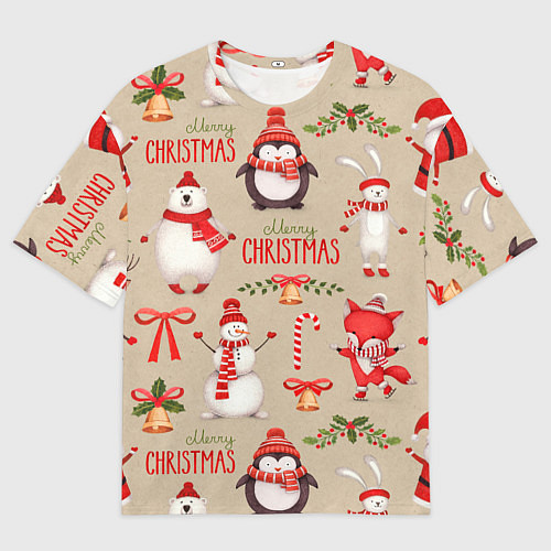 Мужская футболка оверсайз СЧАСТЛИВОГО РОЖДЕСТВА MERRY CHRISTMAS / 3D-принт – фото 1