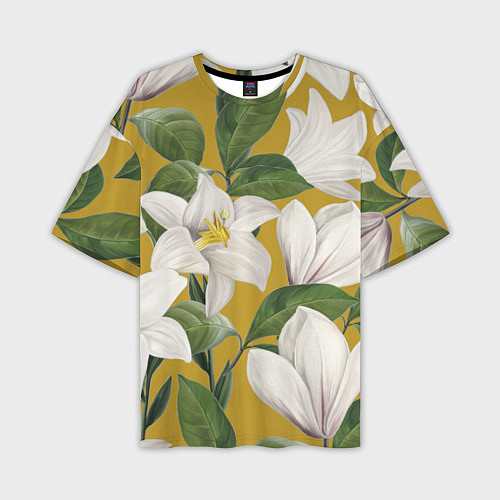 Мужская футболка оверсайз Цветы Белые Лилии / 3D-принт – фото 1