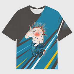 Мужская футболка оверсайз Конь Детский рисунок