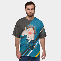 Футболка оверсайз мужская Конь Детский рисунок, цвет: 3D-принт — фото 2