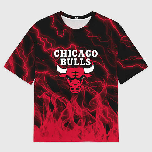 Мужская футболка оверсайз CHICAGO BULLS ЧИКАГО БУЛЛС МОЛНИИ / 3D-принт – фото 1