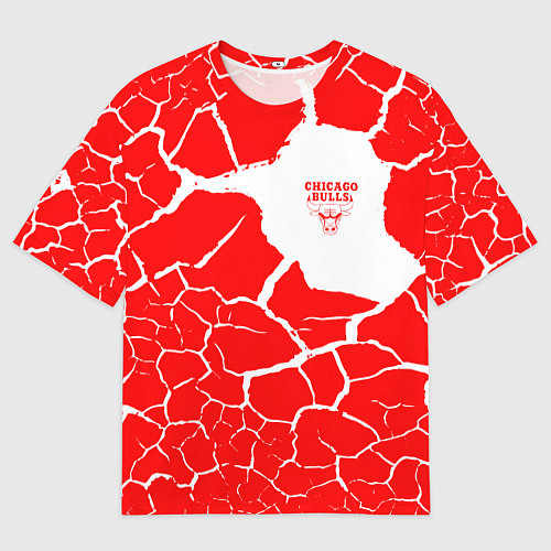 Мужская футболка оверсайз CHICAGO BULLS ЧИКАГО БУЛЛС ТРЕЩИНЫ / 3D-принт – фото 1