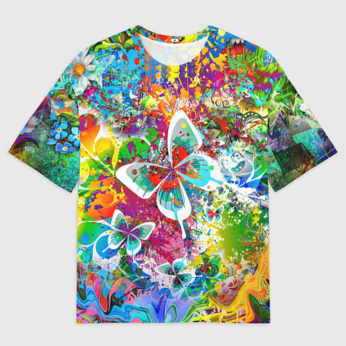 Мужская футболка оверсайз Яркое безумие Бабочки, кляксы, граффити / 3D-принт – фото 1
