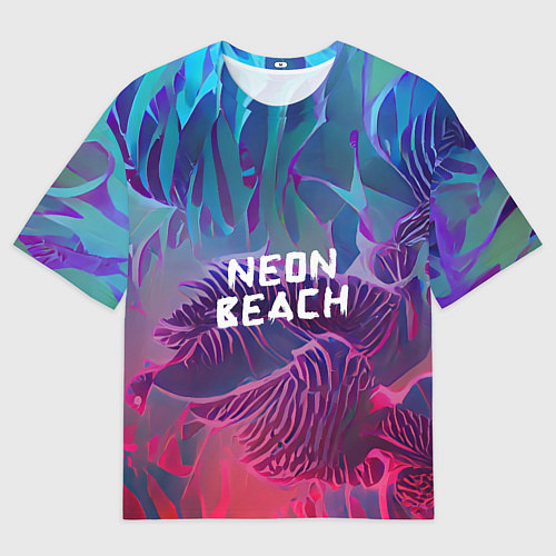 Мужская футболка оверсайз Neon beach / 3D-принт – фото 1