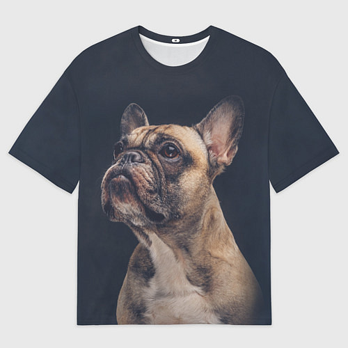 Мужская футболка оверсайз Голова французского бульдога / 3D-принт – фото 1