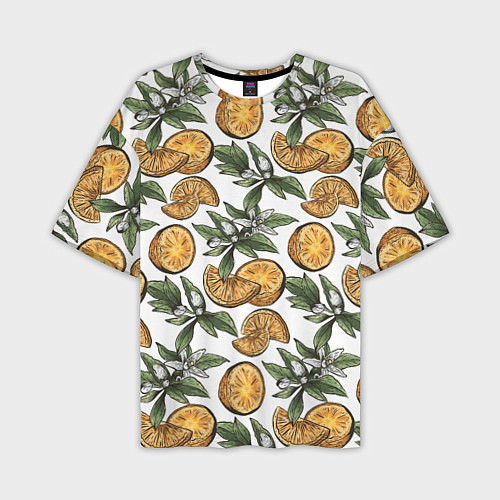 Мужская футболка оверсайз Узор из тропических апельсинов / 3D-принт – фото 1