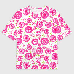 Футболка оверсайз мужская Яркие розовые цветы в дудл стиле, абстракция, цвет: 3D-принт