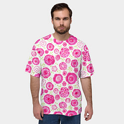 Футболка оверсайз мужская Яркие розовые цветы в дудл стиле, абстракция, цвет: 3D-принт — фото 2