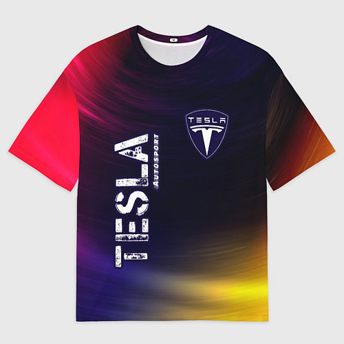 Мужская футболка оверсайз ТЕСЛА Tesla Autosport Звезды / 3D-принт – фото 1