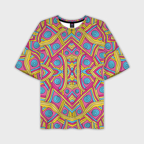Мужская футболка оверсайз Разноцветный и яркий узор в дудл стиле / 3D-принт – фото 1