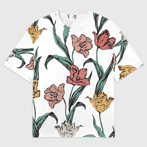Мужская футболка оверсайз Цветы Разноцветные Тюльпаны / 3D-принт – фото 1