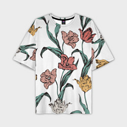 Мужская футболка оверсайз Цветы Разноцветные Тюльпаны