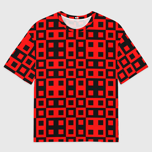 Мужская футболка оверсайз ТЕКСТУРНЫЕ КРАСНО ЧЕРНЫЕ КВАДРАТЫ / 3D-принт – фото 1