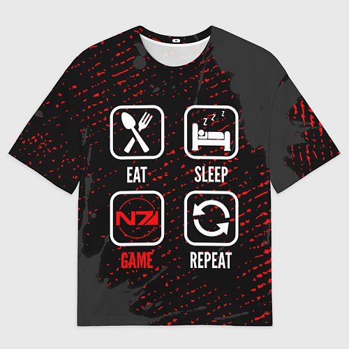 Мужская футболка оверсайз Eat, Sleep, Mass Effect, Repeat / 3D-принт – фото 1