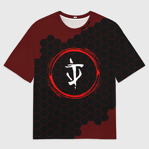 Мужская футболка оверсайз Символ Doom и краска вокруг на темном фоне / 3D-принт – фото 1