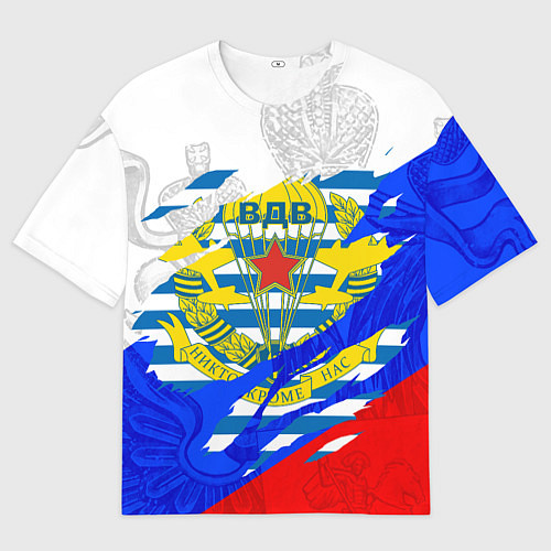 Мужская футболка оверсайз РОССИЙСКИЙ ТРИКОЛОР - ФОРМА ВДВ РАЗРЫВ / 3D-принт – фото 1
