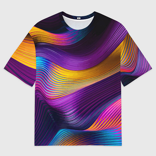 Мужская футболка оверсайз Абстрактная волновая композиция Неоновые полосы Ab / 3D-принт – фото 1