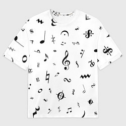 Футболка оверсайз мужская Нотные Знаки Черные на Белом, цвет: 3D-принт