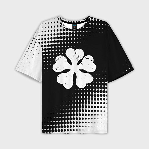 Мужская футболка оверсайз Белый логотип Черный клевер на черном / 3D-принт – фото 1