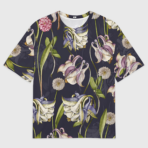 Мужская футболка оверсайз Цветы Аквилегии / 3D-принт – фото 1