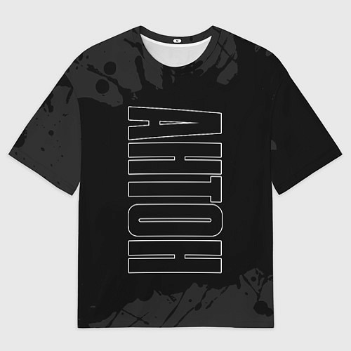 Мужская футболка оверсайз Имя Антон по-вертикали с темным фоном / 3D-принт – фото 1