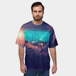 Футболка оверсайз мужская Stellaris космический корабль на фоне астероидов, цвет: 3D-принт — фото 2