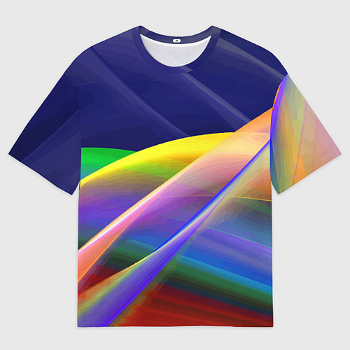 Мужская футболка оверсайз Абстрактная неоновая композиция Волны Abstract neo / 3D-принт – фото 1