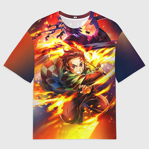 Мужская футболка оверсайз Клинок, рассекающий демонов Demon Slayer / 3D-принт – фото 1