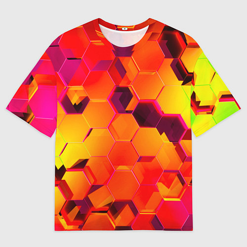 Мужская футболка оверсайз НЕОНОВЫЕ ГРАДИЕНТНЫЕ 3D гексаэдры / 3D-принт – фото 1