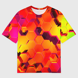 Мужская футболка оверсайз НЕОНОВЫЕ ГРАДИЕНТНЫЕ 3D гексаэдры