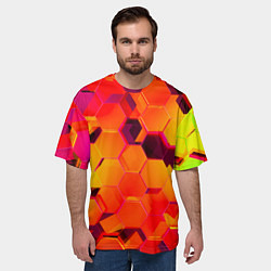Футболка оверсайз мужская НЕОНОВЫЕ ГРАДИЕНТНЫЕ 3D гексаэдры, цвет: 3D-принт — фото 2