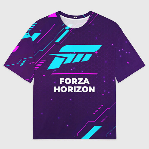 Мужская футболка оверсайз Символ Forza Horizon в неоновых цветах на темном ф / 3D-принт – фото 1