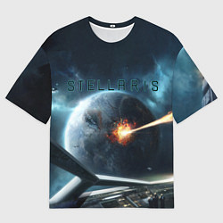 Мужская футболка оверсайз Stellaris взрыв звезды лучом с космического корабл