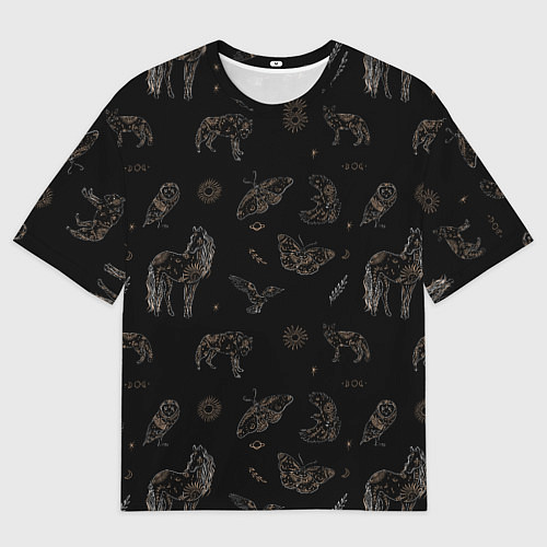 Мужская футболка оверсайз Мистические животные волк птица бабочка лошадь / 3D-принт – фото 1