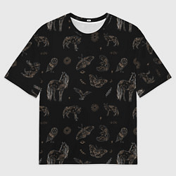 Мужская футболка оверсайз Мистические животные волк птица бабочка лошадь