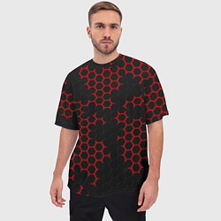 Футболка оверсайз мужская НАНОКОСТЮМ Black and Red Hexagon Гексагоны, цвет: 3D-принт — фото 2