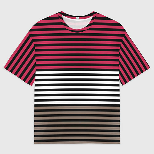 Мужская футболка оверсайз Красно-коричневый полосатый узор / 3D-принт – фото 1