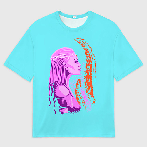 Мужская футболка оверсайз GIRL AND OCTOPUS TENTACLES / 3D-принт – фото 1