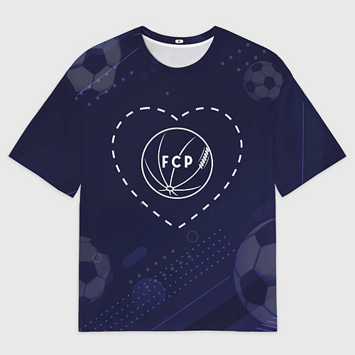 Мужская футболка оверсайз Лого Porto в сердечке на фоне мячей / 3D-принт – фото 1