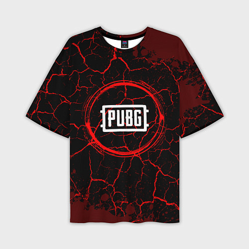 Мужская футболка оверсайз Символ PUBG и краска вокруг на темном фоне / 3D-принт – фото 1